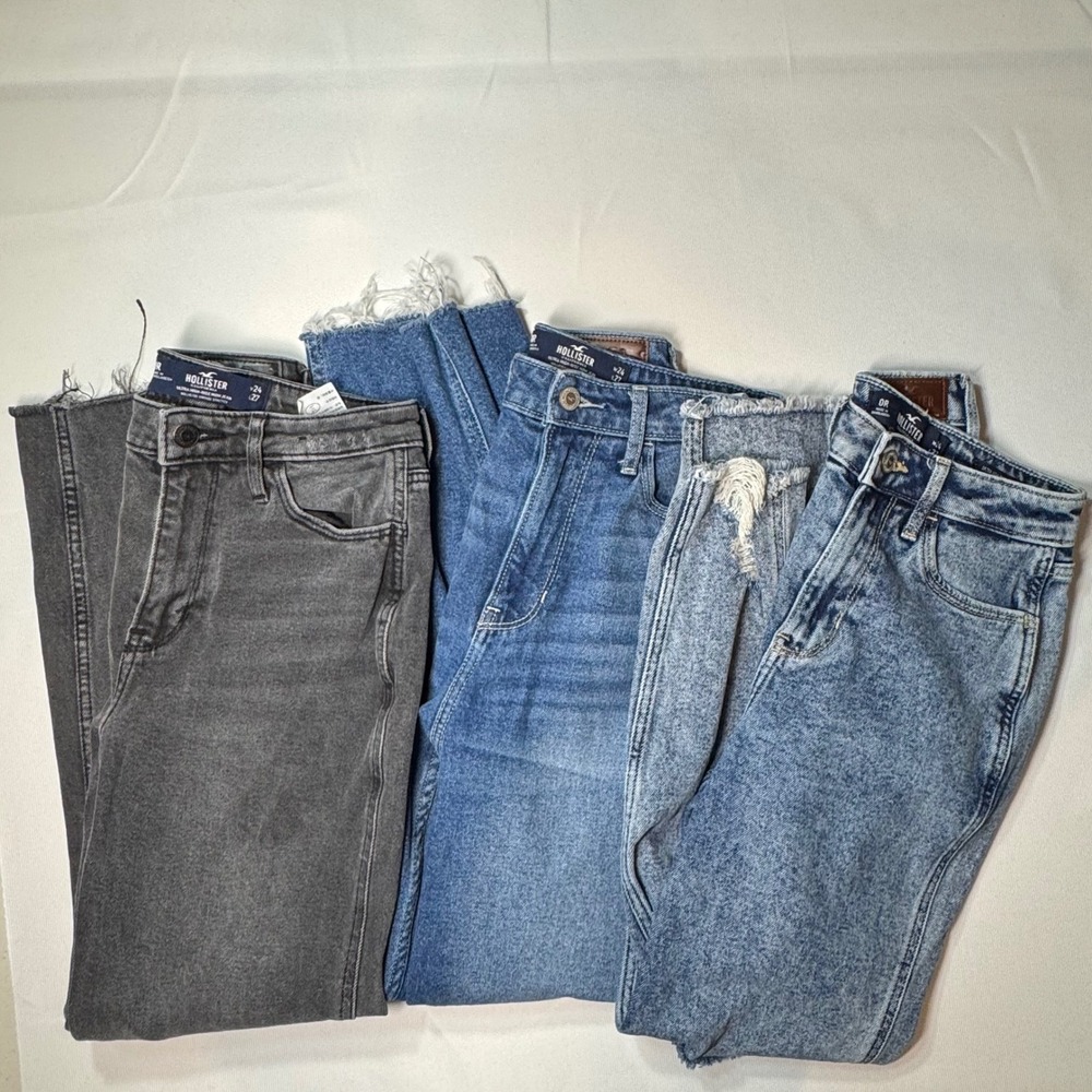 Hollister Mom Jeans Women 0R Blue Black Distressed Ultra High Rise 3 Pair Bundle